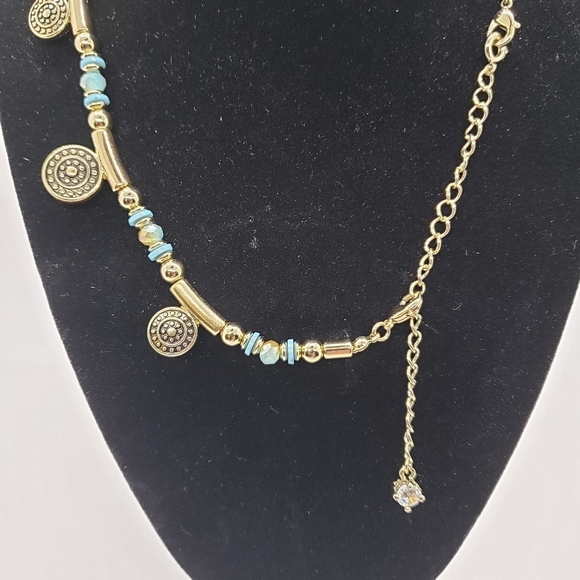 Premier Designs Bon Voyage Necklace Turquoise Color Gold tone Reversible Boho - Picture 6 of 7